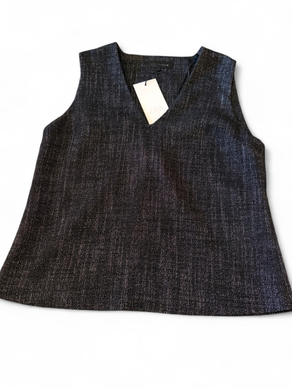 NWT Zara V-Neck Charcoal Tweed Top